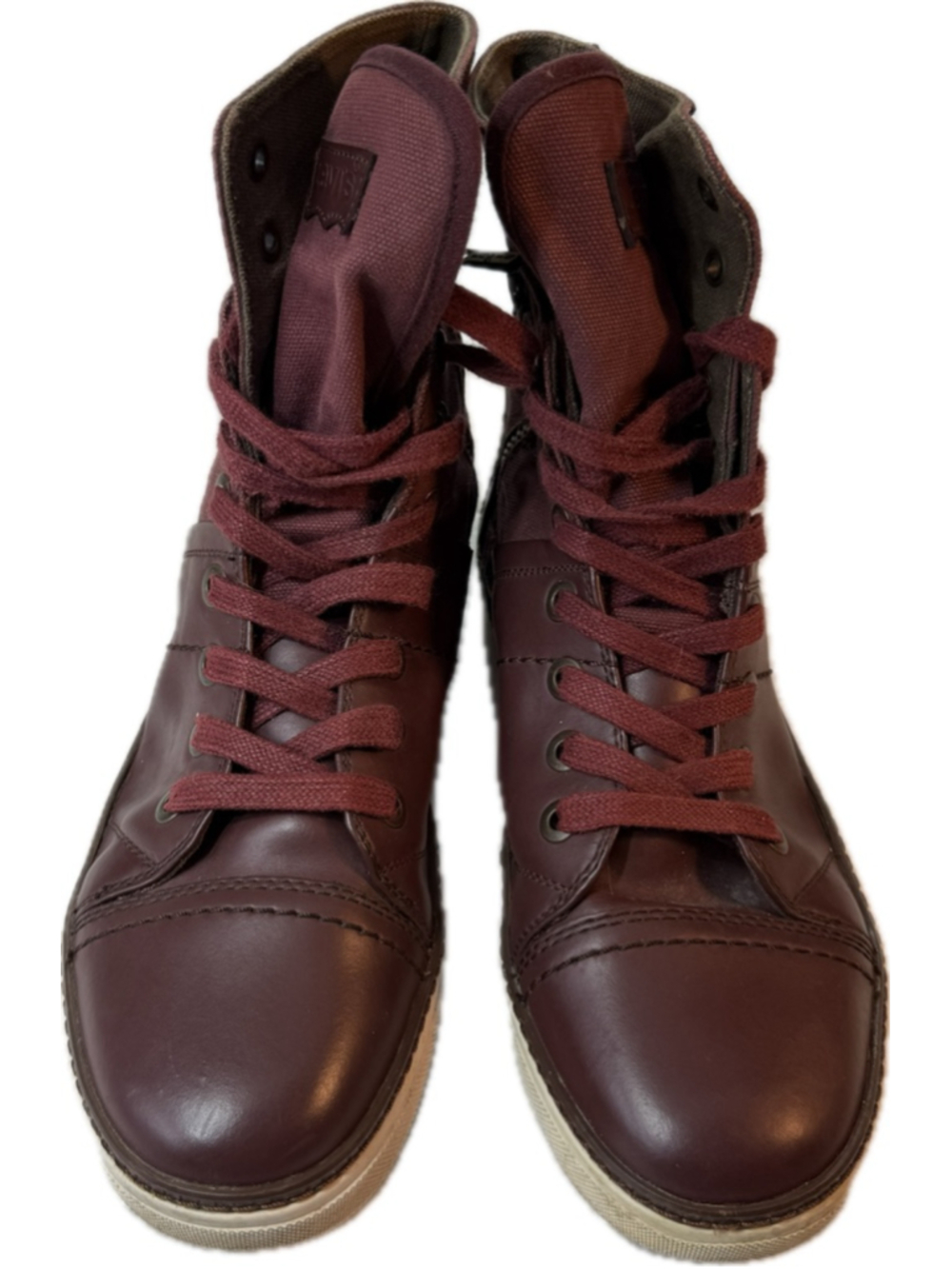 Levis Mens Burgundy Leather Canvas High Top Boots Lace Up Side Zip Casual Sneake - Picture 6 of 8